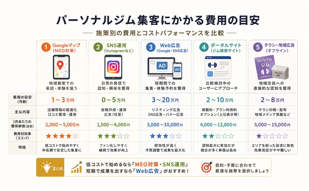パーソナルジム集客にかかる費用の目安