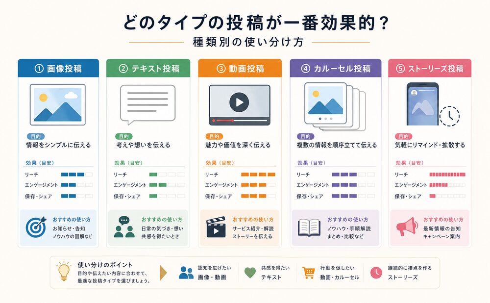 どのタイプの投稿が一番効果的?種類別の使い分け方
